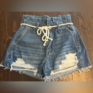 American Eagle Outfitters Blue Distressed Mom Jean Shorts